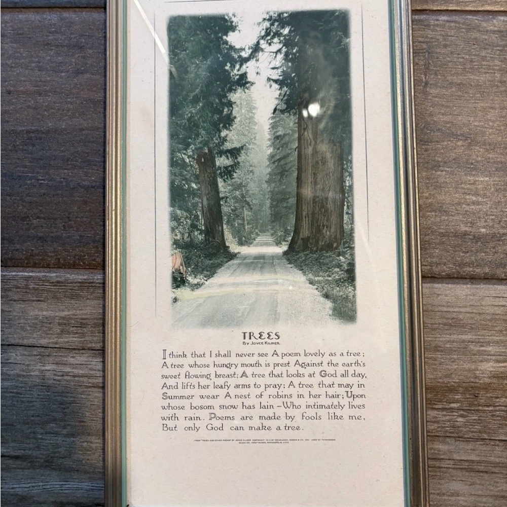 Vintage “Trees” Poem By Joyce Kilmer Framed Buzza Co Print Two Tone Frame - Picture 2 of 8